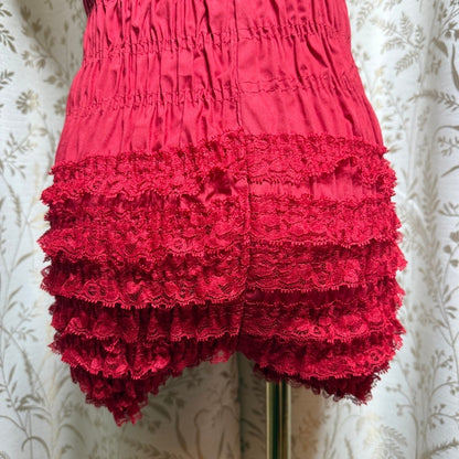 Womens Red Lace Ruffle High Waist Bloomer Shorts S/M Lolita Cosplay Coquette