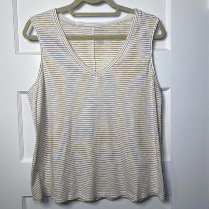Sonoma Striped V-Neck Tank Top Womens L White Tan Coastal Preppy Nautical Preppy