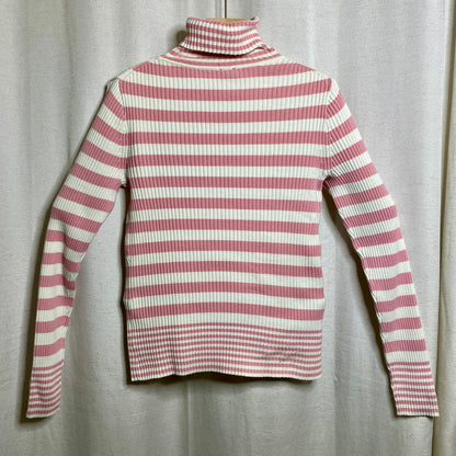 GAP Pink White Striped Turtleneck Sweater Womens S Ribbed Stretch Y2K Preppy