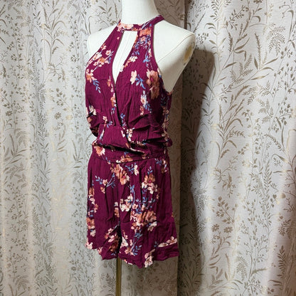 American Eagle Floral High Neck Romper Women S Keyhole Boho Festival Romantic