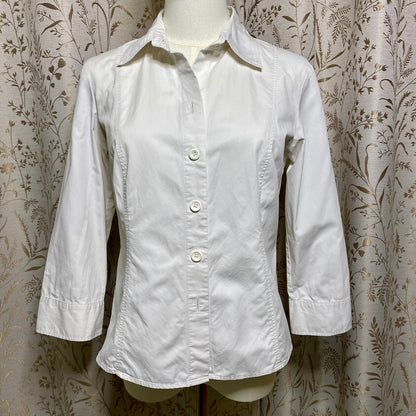 Talbots Petites White Button Down Shirt 8P Office Siren Academia Y2K Distressed