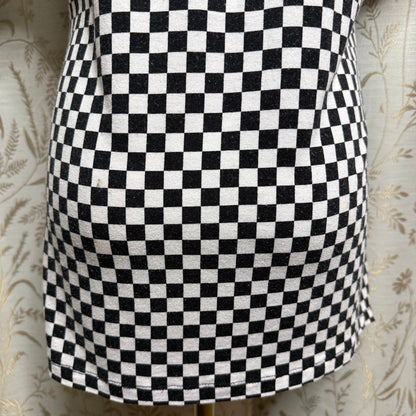 New York & Company Checkered Scoop Neck Pleated Top Women L Stretch Thrashed