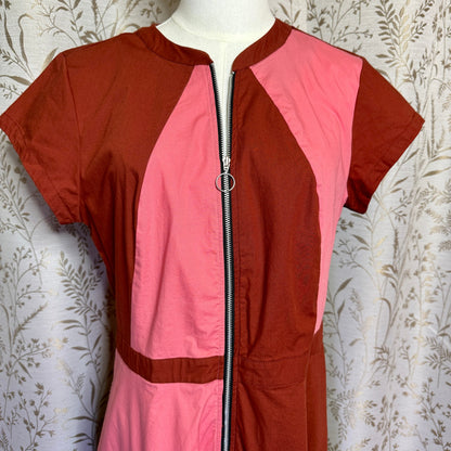 Zapelle Colorblock Patchwork Maxi Dress L 12 Rust Pink Dopamine Mod Artsy Boho