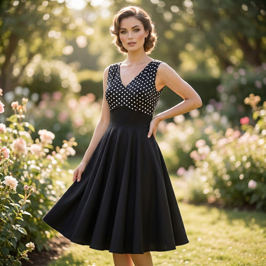 Belle Poque Polka Dot Cocktail Swing Dress L Black White Rockabilly 50s PinUp