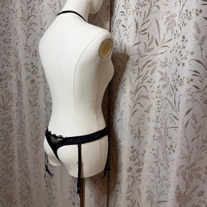 Slingshot Black Halter Lace Garter Teddy M/L Vampy Edgy Sirencore Goth Boudoir
