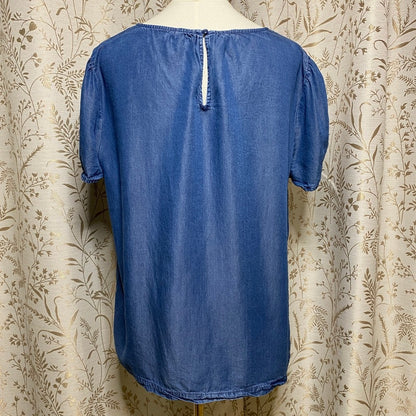 LC Lauren Conrad Chambray Lyocell Top Large Blue Soft Boho Coastal Minimalist