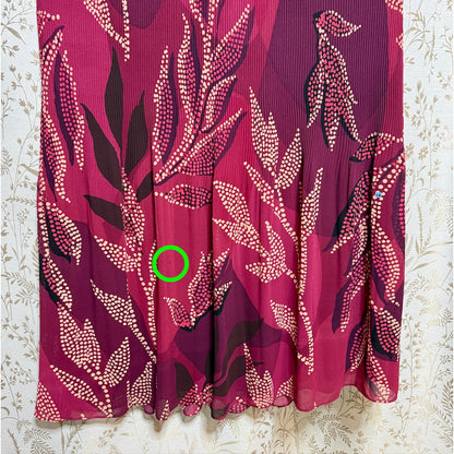 DR2 Pleated Chiffon Midi Skirt Womens XL Red Botanical Romantic Boho Whimsigoth