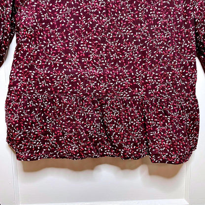 Gap Burgundy Floral Print Blouse Womens Large Cottagecore Dainty Fairycore Fall