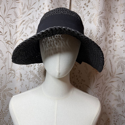 Sun 'N' Sand Black Woven Straw Sun Hat Womens OS Beach Coastal Boho Resortwear