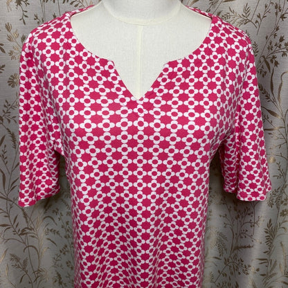 Croft & Barrow Pink Geo Floral Cotton Top Large Retro Mod Preppy Coastal Office