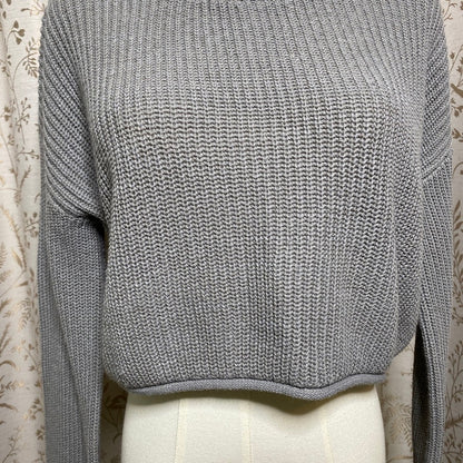 Wild Fable Grey Cropped Shaker Knit Sweater M 90s Grunge Minimalist Street Retro