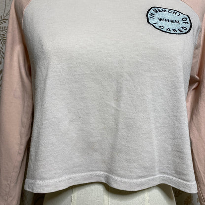 Forever 21 Cropped Raglan Tee Small Pink White Thrashed Sarcastic Snarky Saying