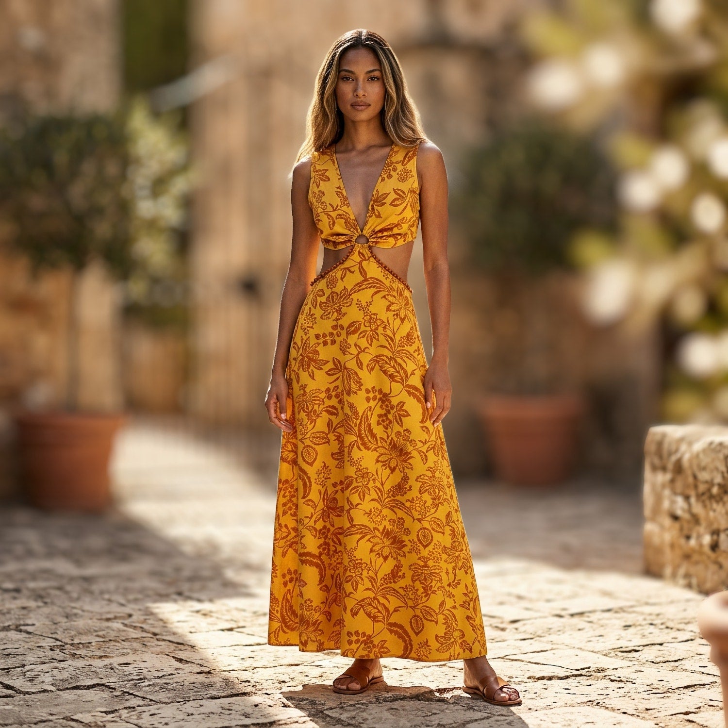 Tropical Floral Cut Out Maxi Dress Small Boho Chic Cottagecore Festiva – Closet Kitty