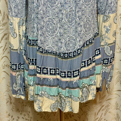 Knox Rose Floral Strappy Tunic Top Womens L Blue Boho Peasant Prairie Romantic
