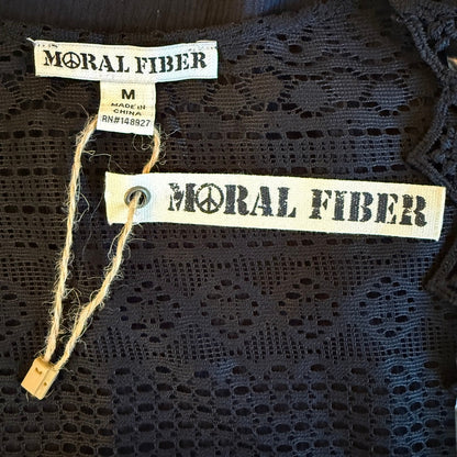 Moral Fiber Black Crochet Lace Open Front Cardigan NWT M Whimsigoth Boho Witchy