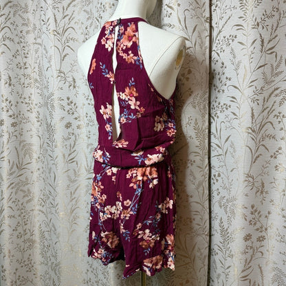 American Eagle Floral High Neck Romper Women S Keyhole Boho Festival Romantic