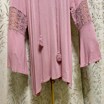 Paper + Tee Boho Crochet Bell Sleeve Tunic Top 2X Mauve Romantic Fairycore