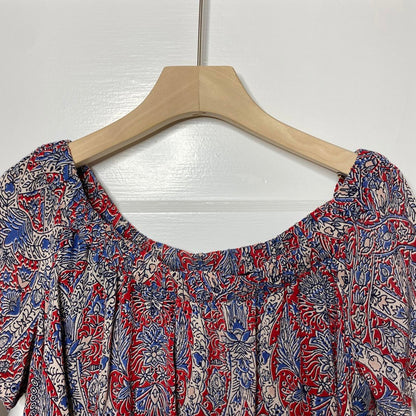 Forever 21 Red Blue Floral Off the Shoulder Cropped Top Womens Small Boho Retro