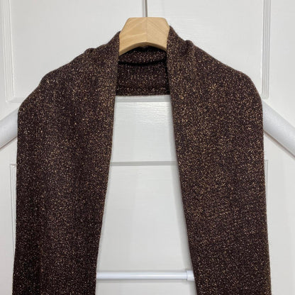 ECHO Metallic Brown Scarf Womens OS NWT Autumnal Boho Chic Knitware Fringe Cozy