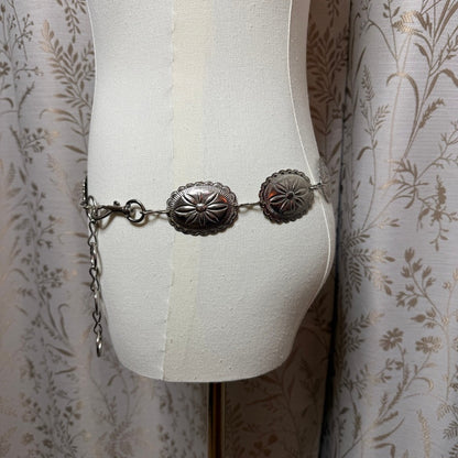 Vintage Silver Metal Concho Chain Belt Womens O/S Western Boho Cowgirl Indie
