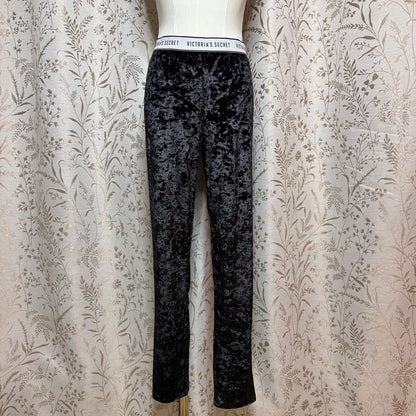 Victoria’s Secret Black Crushed Velvet Logo Leggings Women L Y2K Streetwear Glam