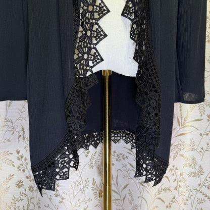 Moral Fiber Black Crochet Lace Open Front Cardigan NWT M Whimsigoth Boho Witchy