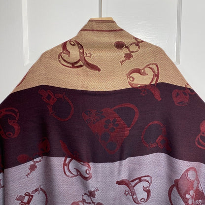 Reversible Pashmina Shawl Wrap Burgundy Tan Leopard Novelty Print Fringed Boho