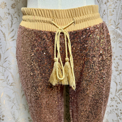 Sequin Jogger Pants Women S Rose Gold Costume Cosplay Glam DIY Distressed Disco