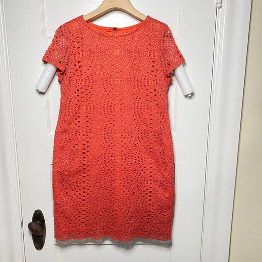 Chico's Coral Lace Mini Sheath Dress Womens 0.5 Dainty Retro Vintage Coquette