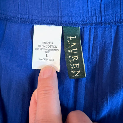 Lauren Ralph Lauren Blue Cotton Mini Dress L Shoulder Tie Coastal Beach Summer