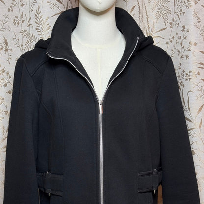 Details INTL Black Hooded Full-Zip Knit Jacket Women L Minimalist Dark Academia
