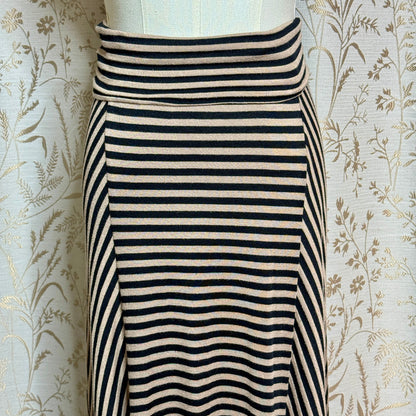Bobeau Striped Foldover Waist Maxi Skirt Women L Tan Black Boho Chic Minimalist