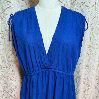 Lauren Ralph Lauren Blue Cotton Mini Dress L Shoulder Tie Coastal Beach Summer