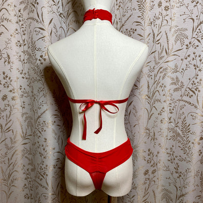 Fredericks of Hollywood Red Lace Sexy Halter Teddy M/L Coquette Pinup Baddie