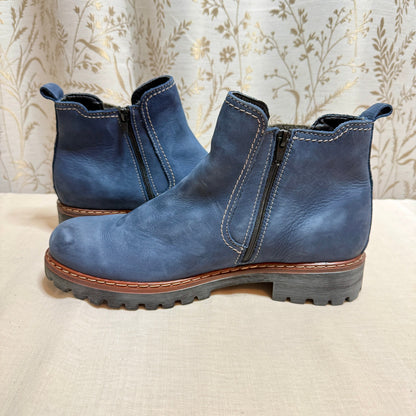 Josef Seibel Blue Nubuck Leather Wool Chelsea Boots Womens 42 Zip Comfort Chunky