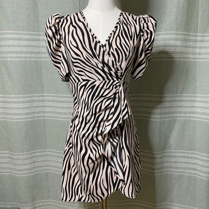 SHEIN Zebra Print Puff Sleeve Mini Dress Small Bodycon Cocktail Party Night Out