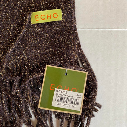 ECHO Metallic Brown Scarf Womens OS NWT Autumnal Boho Chic Knitware Fringe Cozy