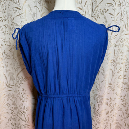 Lauren Ralph Lauren Blue Cotton Mini Dress L Shoulder Tie Coastal Beach Summer