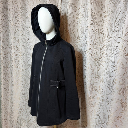 Details INTL Black Hooded Full-Zip Knit Jacket Women L Minimalist Dark Academia