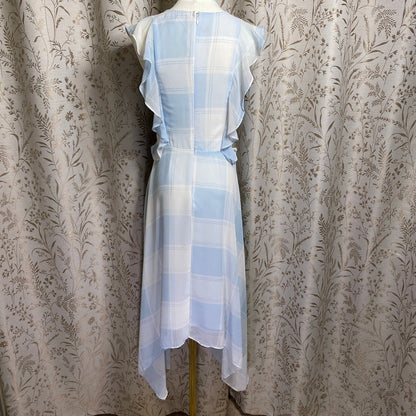 Belle + Sky Pastel Blue Plaid Ruffle Midi Dress XS Cottagecore Coquette Dollette