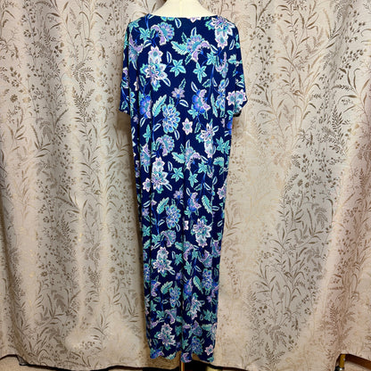 J.Jill Floral Split V-Neck Knit Maxi Dress Women XL Blue Tropical Resortwear NWT