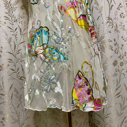 Shirley of Hollywood Silk Sequin Chemise Large Y2K Butterfly Fairycore Festival