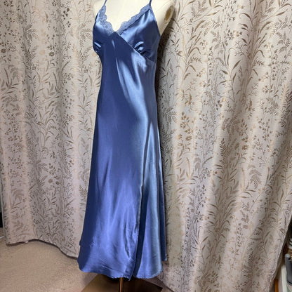 Alcea Rosea Satin Lace Trim Slip Dress Women M Blue Coquette Romantic Feminine