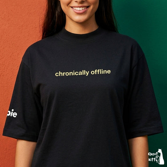 Chronically Offline T-Shirt Black XS Ironic Corporate Satire Post-Internet Indie