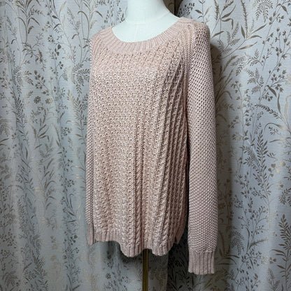 Calvin Klein Jeans Pink Shimmer Knit Sweater Women XL Preppy Boho Light Academia