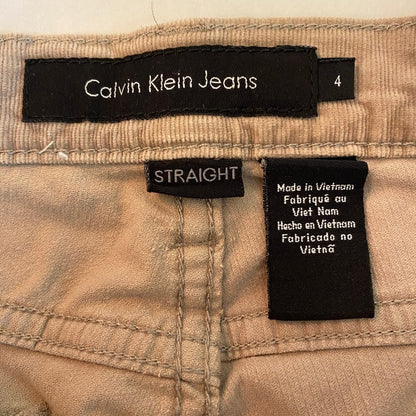 Calvin Klein Jeans Corduroy Straight Leg Pants Sz 4 Beige Tan Low Rise Stretch