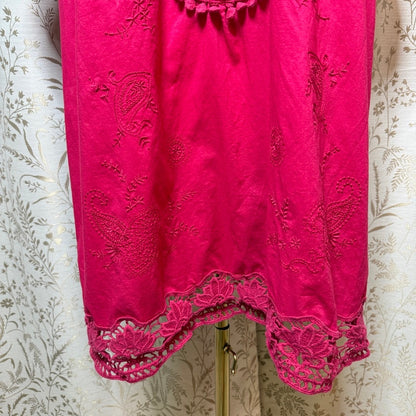 Motto Crochet V Neck Tunic Top Womens 3X Pink Boho Peasant Plus Size Festival