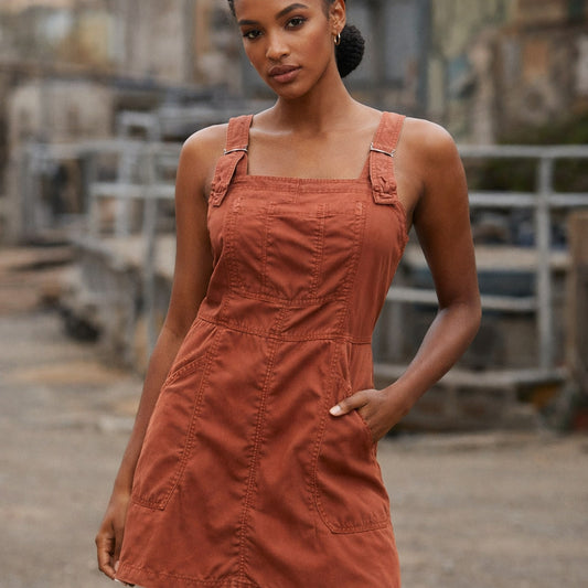 Abercrombie & Fitch Terracotta Overall Mini Dress XS Gorpcore Utility Barncore
