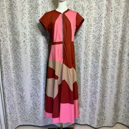 Zapelle Colorblock Patchwork Maxi Dress L 12 Rust Pink Dopamine Mod Artsy Boho