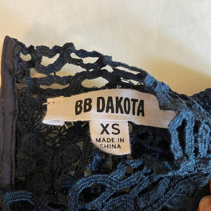 BB Dakota Crochet Lace Mock Neck Blouse XS Navy Blue Dark Romantic Whimsigoth